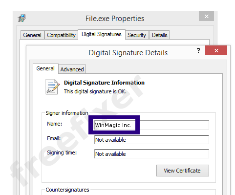 Screenshot of the WinMagic Inc. certificate